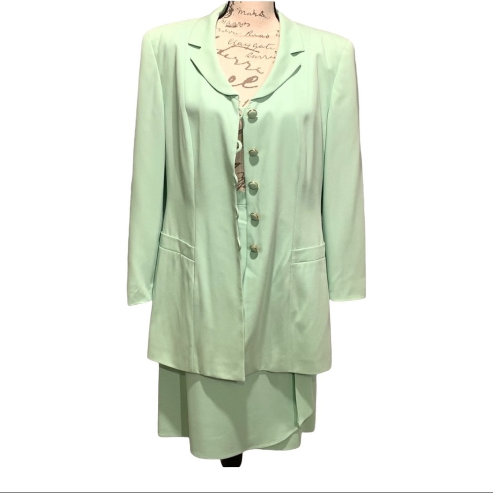 Escada Margaretha Ley Three Piece Wool Lt. Green Skirt Suit size Large